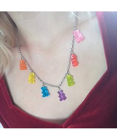 7 Colors Cute Gummy Bear Necklace Colorful Resin Bear Pendant Necklace for Women Girls C:set $11.87 Necklaces