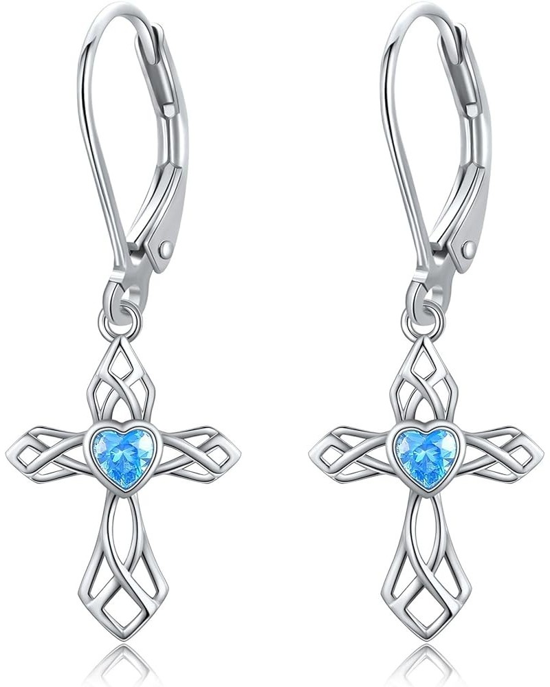 Opal Cross Earrings Sterling Silver Cross Dangle Drop Earring Cross Leverback Earrings Cubic Zirconia Cross Jewelry for Women...