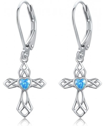 Opal Cross Earrings Sterling Silver Cross Dangle Drop Earring Cross Leverback Earrings Cubic Zirconia Cross Jewelry for Women...