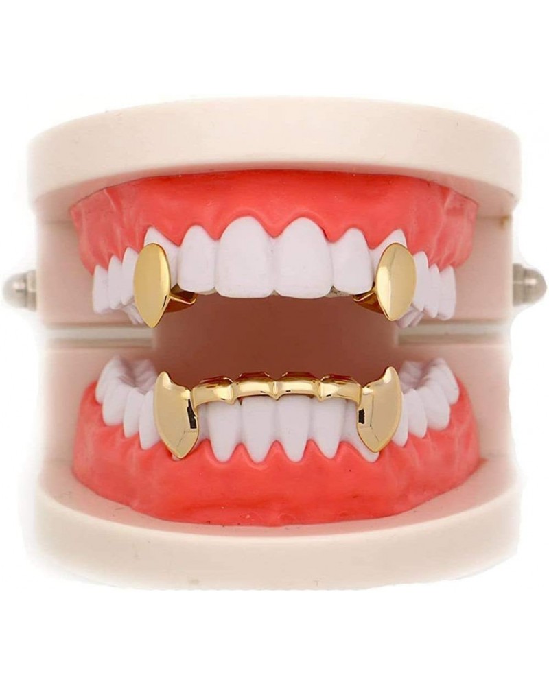 18K Gold Vampire Dracula Teeth Grillz 2pc Single Fangs and 6 Bottom Grillz Set Gold $8.79 Body Jewelry