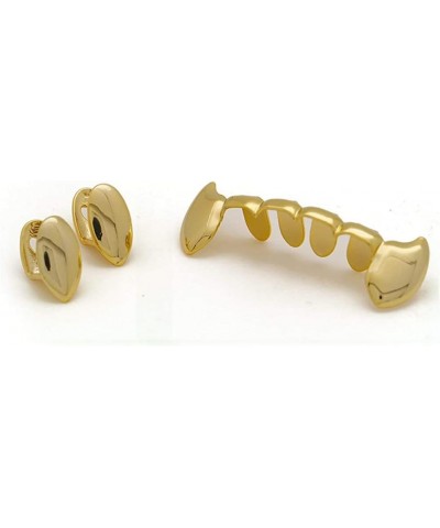 18K Gold Vampire Dracula Teeth Grillz 2pc Single Fangs and 6 Bottom Grillz Set Gold $8.79 Body Jewelry