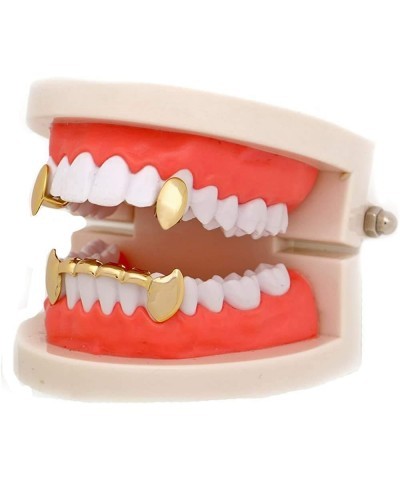 18K Gold Vampire Dracula Teeth Grillz 2pc Single Fangs and 6 Bottom Grillz Set Gold $8.79 Body Jewelry