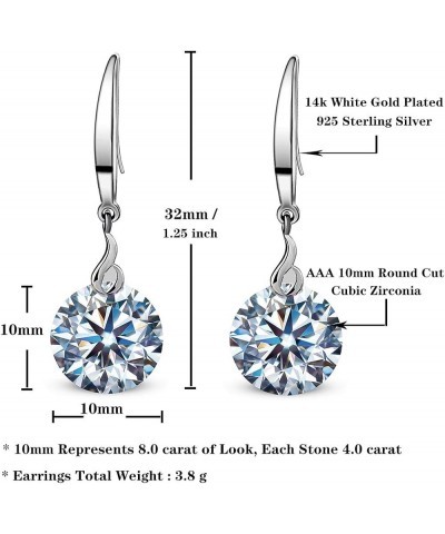 14k White Gold Plated 925 Sterling Silver Naked Drill Swarovski Element Crystal Dangle Earrings for Women 10mm Clear $9.90 Ea...