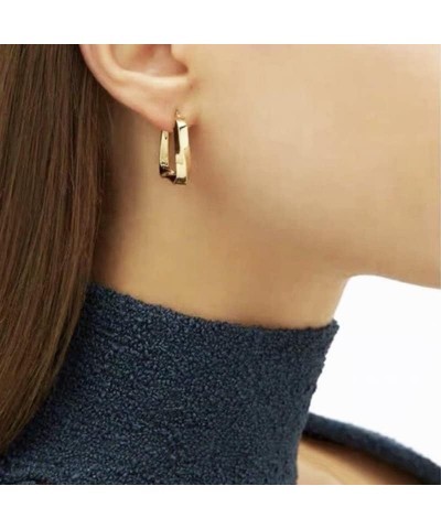 Thick Gold Hoop Earrings for Women,18K Gold Plated Sterling Silver Chunky Hoop Earrings Fashion Geometry Square Earrings Gold...