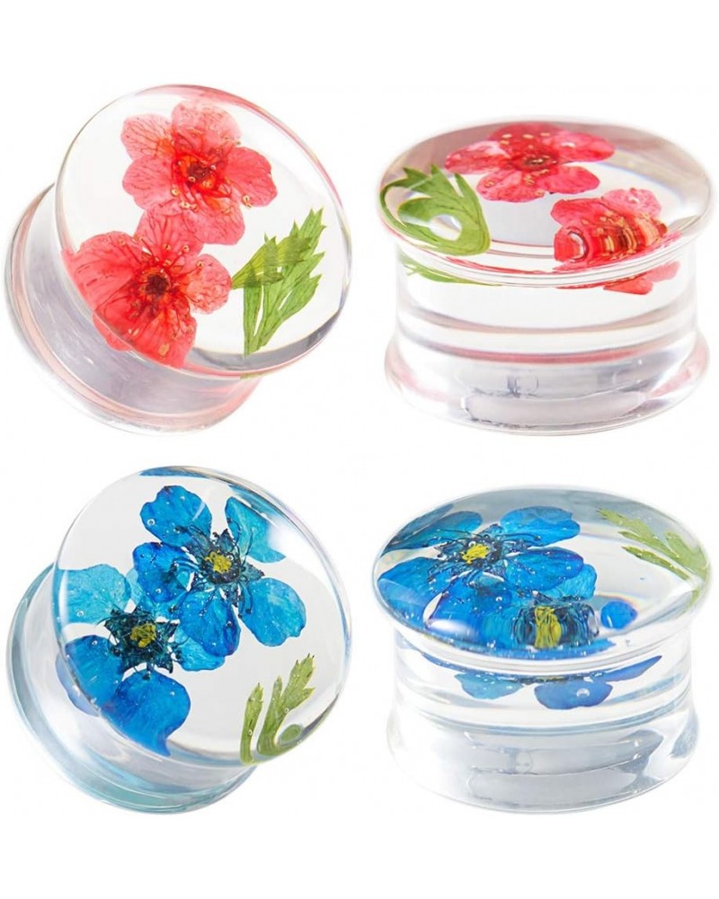 2 Pairs Gauges Piercing Saddle Plugs, Double Flared Flesh Ear Tunnels, Acrylic Flower Logo Earrings Elegant Stretchers. Y682 ...