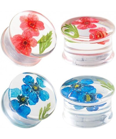 2 Pairs Gauges Piercing Saddle Plugs, Double Flared Flesh Ear Tunnels, Acrylic Flower Logo Earrings Elegant Stretchers. Y682 ...