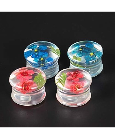 2 Pairs Gauges Piercing Saddle Plugs, Double Flared Flesh Ear Tunnels, Acrylic Flower Logo Earrings Elegant Stretchers. Y682 ...