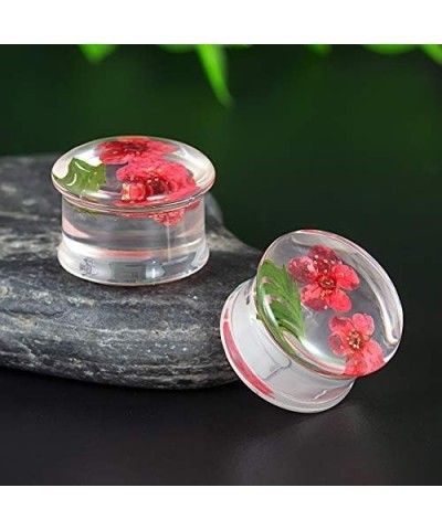 2 Pairs Gauges Piercing Saddle Plugs, Double Flared Flesh Ear Tunnels, Acrylic Flower Logo Earrings Elegant Stretchers. Y682 ...