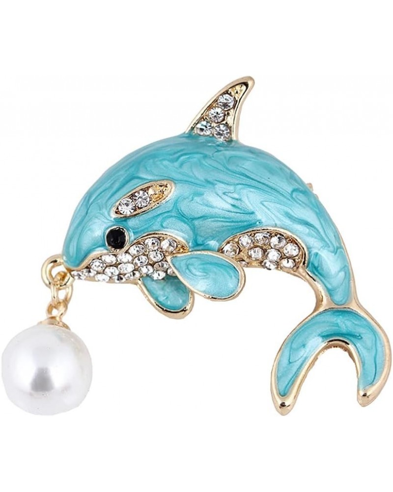 Dolphin Brooch Men Women Pearl Breastpin Animal brooches pin Rhinestones Clothing Accessories Birthday Corsage Jewelry (Blue)...