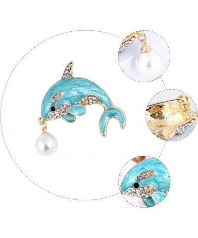 Dolphin Brooch Men Women Pearl Breastpin Animal brooches pin Rhinestones Clothing Accessories Birthday Corsage Jewelry (Blue)...