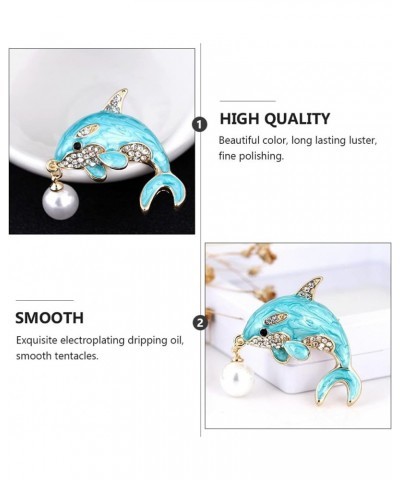 Dolphin Brooch Men Women Pearl Breastpin Animal brooches pin Rhinestones Clothing Accessories Birthday Corsage Jewelry (Blue)...