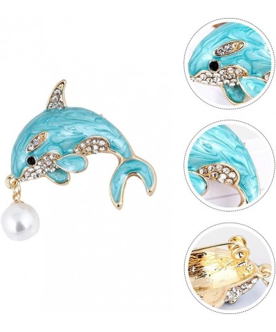 Dolphin Brooch Men Women Pearl Breastpin Animal brooches pin Rhinestones Clothing Accessories Birthday Corsage Jewelry (Blue)...