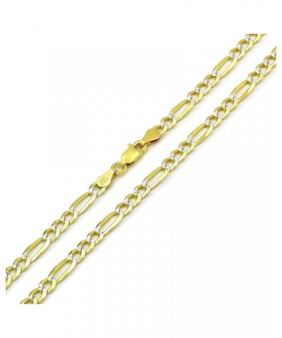 925 Italian Sterling Silver 3mm - 10.5mm Solid Figaro Diamond Cut Chain, ITProLux Yellow Gold Plated Pave Link Necklace or Br...