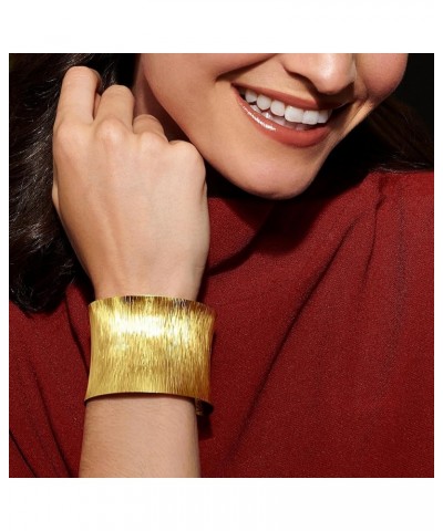 Italian 18kt Gold Over Sterling Wide Cuff Bracelet 8.0 Inches $110.16 Bracelets