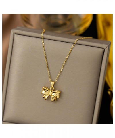 Bow Necklace for Women Gold Silver Bow Necklace Fashion Bow Pendant Necklace Bow Necklace Jewelry Gift for Women Girls goldA ...