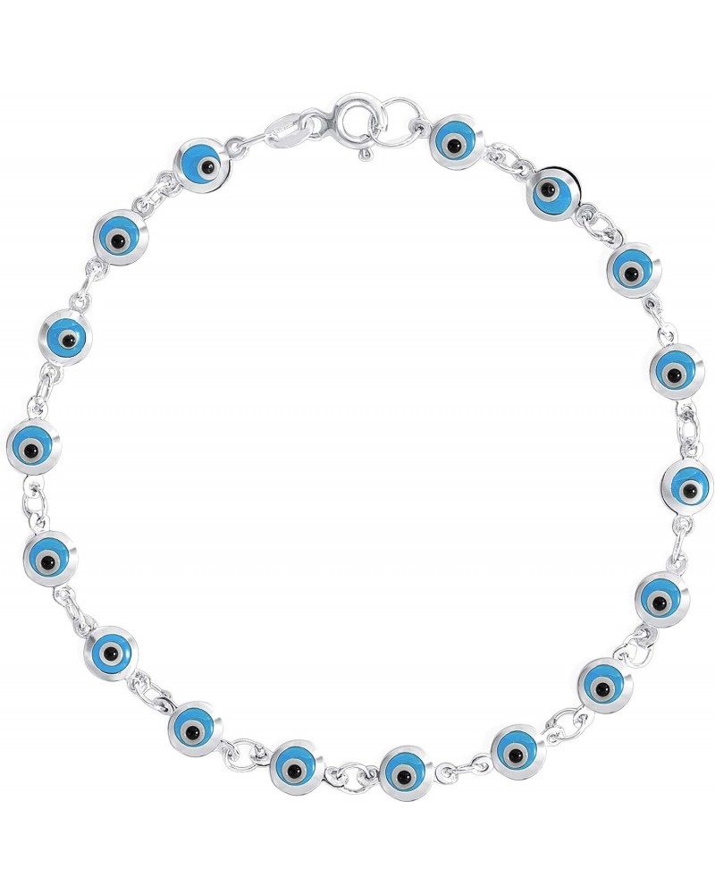 Aqua Blue Small Evil Eye Beads on 925 Sterling Silver Bracelet 7.5 $12.00 Bracelets