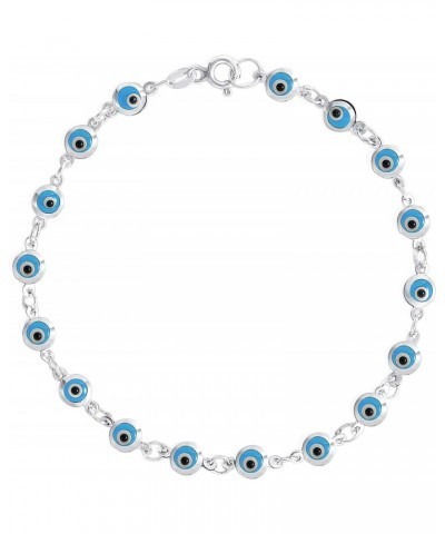 Aqua Blue Small Evil Eye Beads on 925 Sterling Silver Bracelet 7.5 $12.00 Bracelets