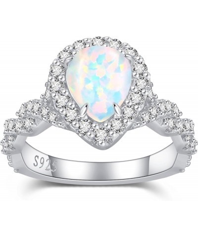 2carat Opal Engagement Rings 925 Sterling Silver Rings for Women White/14K Gold Plated Twisted Band Wedding Ring for Women An...