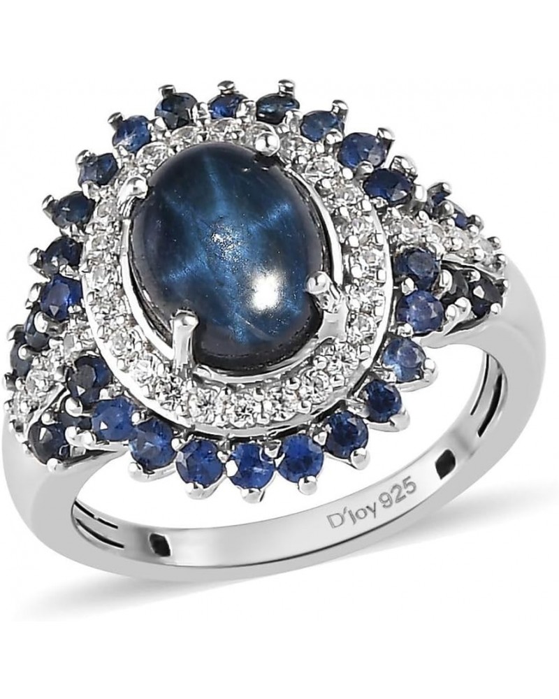 SHOP LC Blue Star Sapphire Multi Gemstone 925 Sterling Silver Platinum Plated Halo Ring for Women Jewelry Gifts for Women Siz...