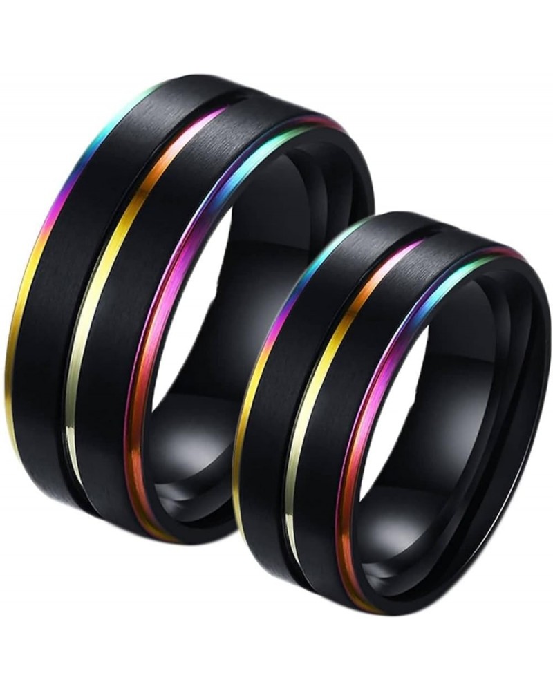 Couple Rings Set Promise Rings, Stainless Steel 8mm Black LGBT Ring with Rainbow Edges, Can Engraved Black Women 7 + Men 7 $1...