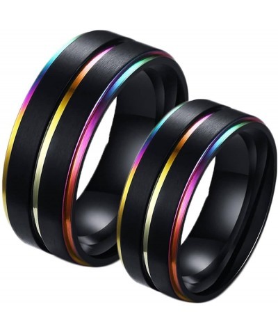 Couple Rings Set Promise Rings, Stainless Steel 8mm Black LGBT Ring with Rainbow Edges, Can Engraved Black Women 7 + Men 7 $1...