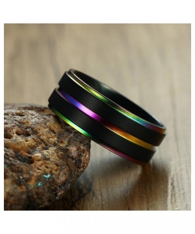 Couple Rings Set Promise Rings, Stainless Steel 8mm Black LGBT Ring with Rainbow Edges, Can Engraved Black Women 7 + Men 7 $1...