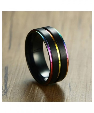 Couple Rings Set Promise Rings, Stainless Steel 8mm Black LGBT Ring with Rainbow Edges, Can Engraved Black Women 7 + Men 7 $1...