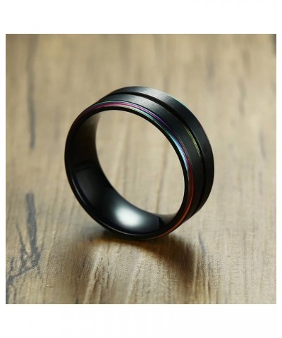 Couple Rings Set Promise Rings, Stainless Steel 8mm Black LGBT Ring with Rainbow Edges, Can Engraved Black Women 7 + Men 7 $1...