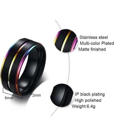 Couple Rings Set Promise Rings, Stainless Steel 8mm Black LGBT Ring with Rainbow Edges, Can Engraved Black Women 7 + Men 7 $1...