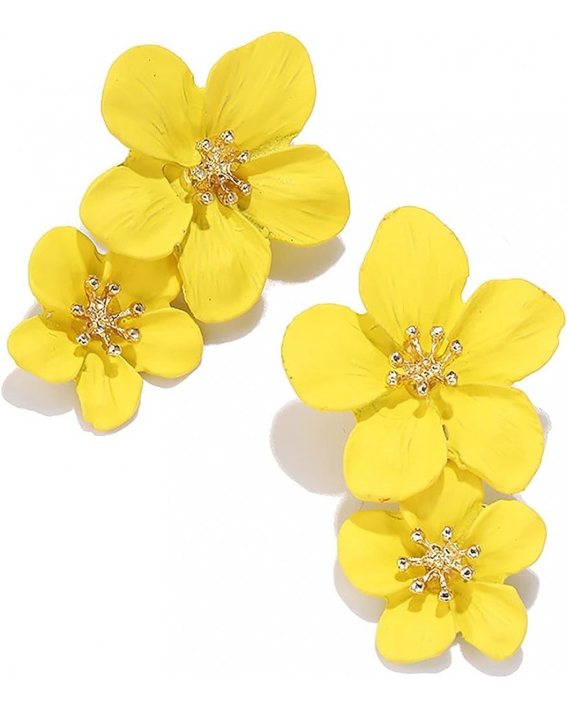 Bohemian Daisy Flower Matte Floral Petal Drop Dangle Earrings Layered Tiered for Women Girls Chic Boho Wedding Jewelry Yellow...