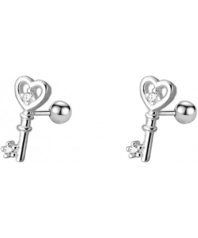 925 Sterling Silver Key Mini Helix Stud Earring for Women Teen Girls Cubic Zirconia Crystal Cartilage Tragus Screw Back Tiny ...