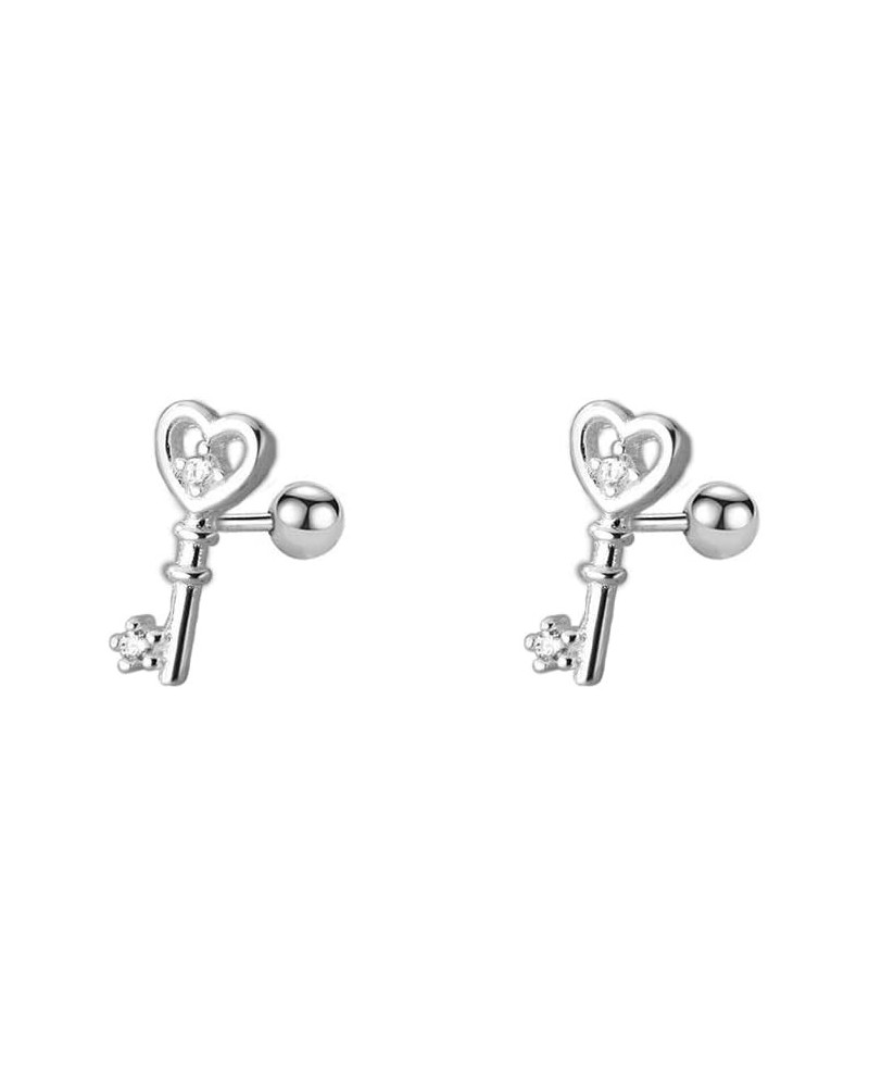 925 Sterling Silver Key Mini Helix Stud Earring for Women Teen Girls Cubic Zirconia Crystal Cartilage Tragus Screw Back Tiny ...