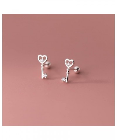 925 Sterling Silver Key Mini Helix Stud Earring for Women Teen Girls Cubic Zirconia Crystal Cartilage Tragus Screw Back Tiny ...