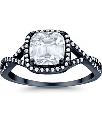 Halo Infinity Shank Engagement Ring Cushion Created Round Cubic Zirconia 925 Sterling Silver Choose Color Black Tone, Simulat...