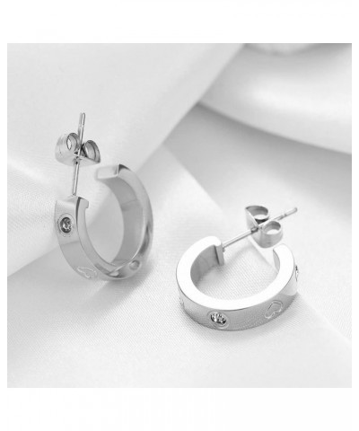 Love Friendship Earrings Gifts for Women Teen Girls Jewelry Gold and Silver Hoop Earrings Stainless Steel Dainty Stud with Cu...