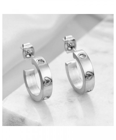 Love Friendship Earrings Gifts for Women Teen Girls Jewelry Gold and Silver Hoop Earrings Stainless Steel Dainty Stud with Cu...