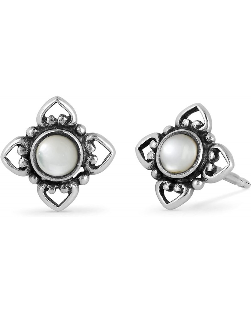 Jewelry Sterling Silver Flower Stud Earrings Mother Of Pearl $17.48 Earrings