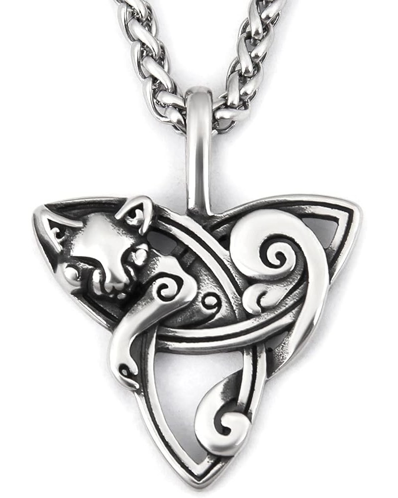 Celtic Knot Triquetra Cat Snake Necklace Pendant Charming Feminine Design For Women Protection Jewelry Triquetra Cat 28.0 Inc...