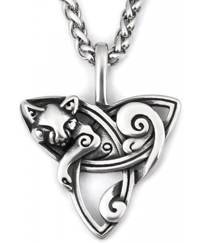 Celtic Knot Triquetra Cat Snake Necklace Pendant Charming Feminine Design For Women Protection Jewelry Triquetra Cat 28.0 Inc...