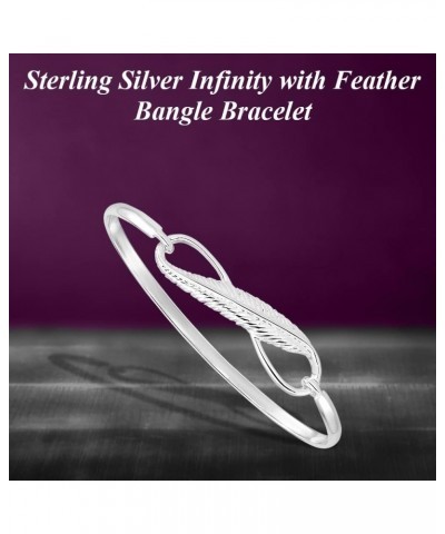 925 Sterling Silver Infinity Feather Bangle Bracelet Gift for Women $78.73 Bracelets