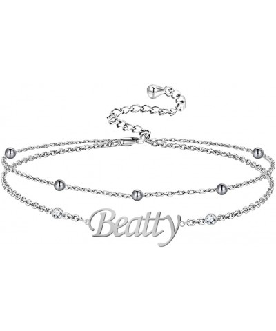 Personalized Name Anklet Sterling Silver Custom Name Chain Anklets Double Layered Anklet for Anniversary Valentine Birthday J...