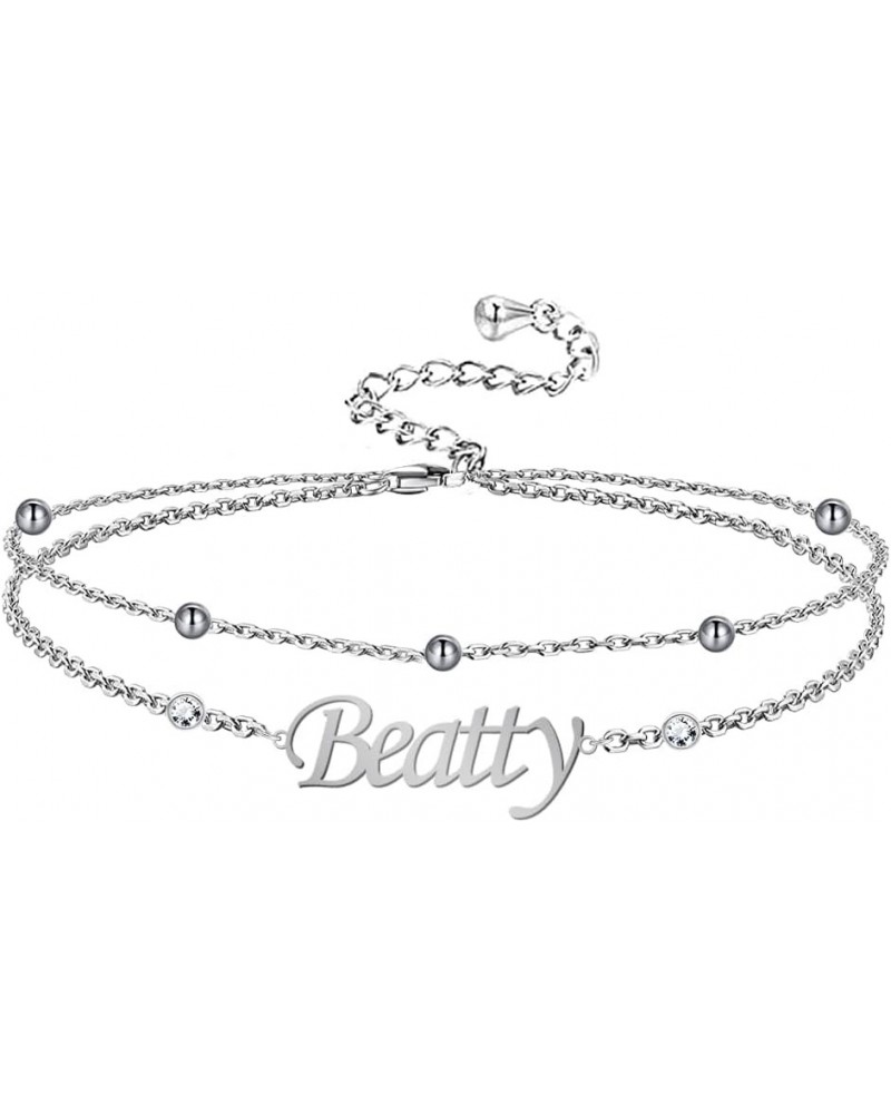 Personalized Name Anklet Sterling Silver Custom Name Chain Anklets Double Layered Anklet for Anniversary Valentine Birthday J...