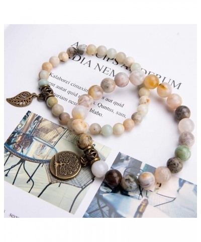 Natural Semi Precious Gemstone beads bracelet for women - Tree of Life and Leaf Charm Energy Healing Reiki Crystal Stretch Br...