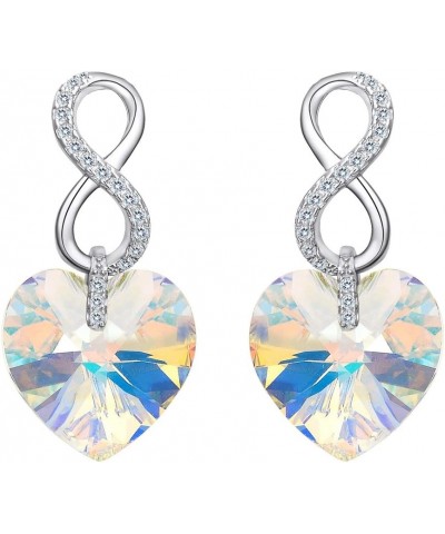 925 Sterling Silver CZ Figure 8 Infinity Love Heart Dangle Earrings For Women Iridescent Aurora Borealis $16.52 Earrings