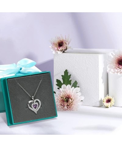 Heart Shaped Birthstone Necklace 925 Sterling Silver Big Double Heart Necklace Engraved I Love You Forever Necklace for Women...