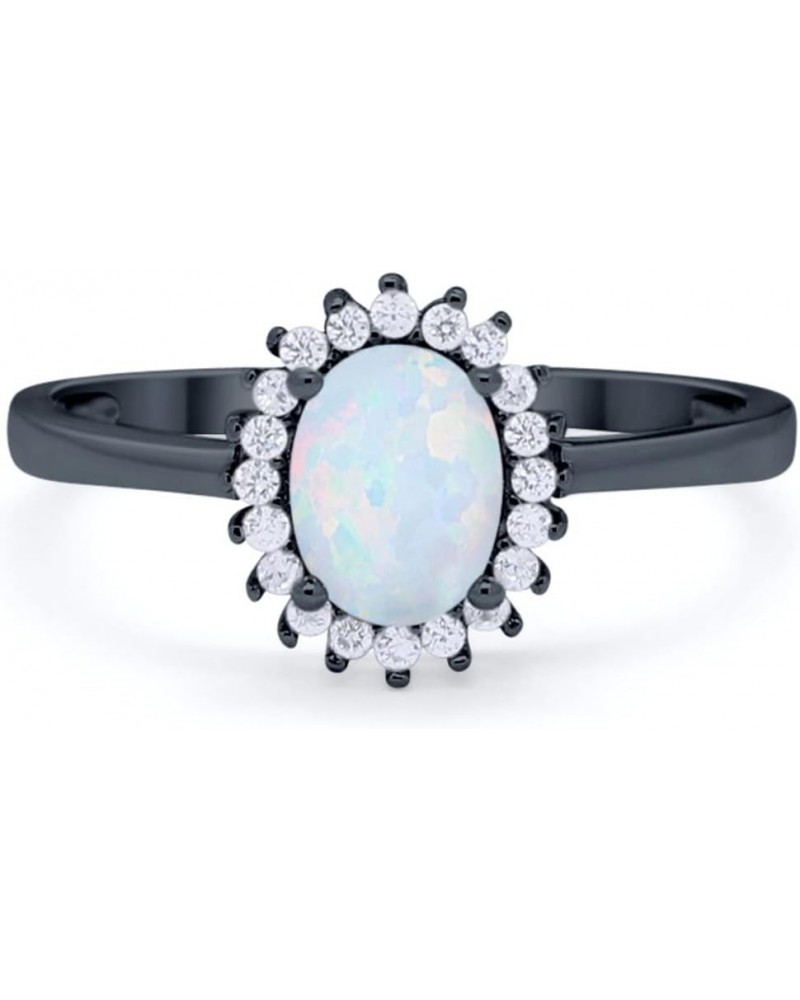 Halo Floral Oval Engagement Bridal Ring Round Cubic Zirconia 925 Sterling Silver Black Tone, Created White Opal $13.24 Rings