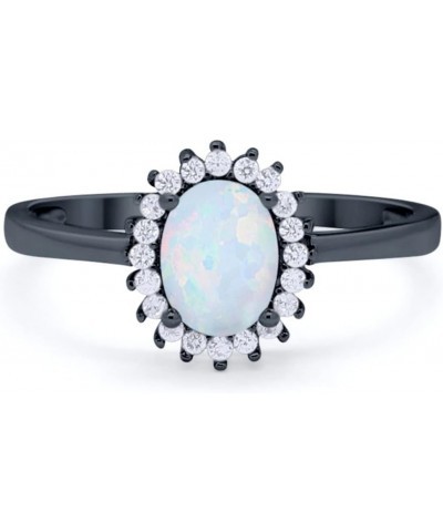 Halo Floral Oval Engagement Bridal Ring Round Cubic Zirconia 925 Sterling Silver Black Tone, Created White Opal $13.24 Rings