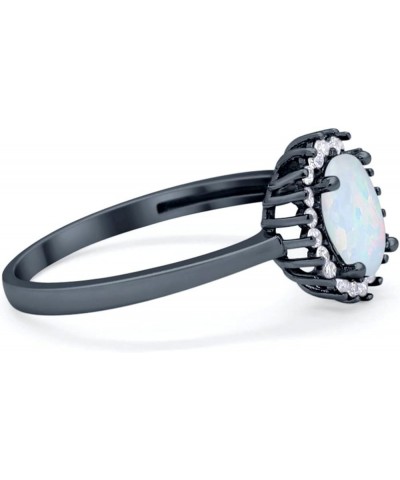 Halo Floral Oval Engagement Bridal Ring Round Cubic Zirconia 925 Sterling Silver Black Tone, Created White Opal $13.24 Rings