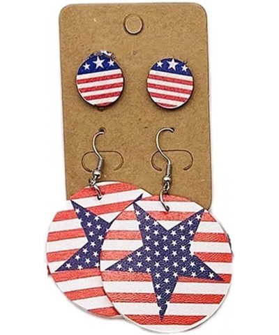 Independence Day Pattern Red White Blue Star Heart Faux Leather Lightweight Drop Dangle Earrings Set 4th of July Memorial Day...