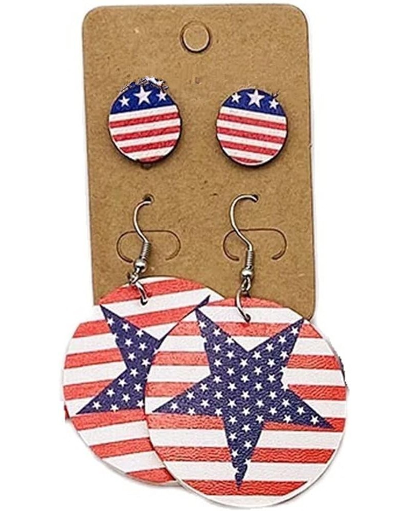 Independence Day Pattern Red White Blue Star Heart Faux Leather Lightweight Drop Dangle Earrings Set 4th of July Memorial Day...